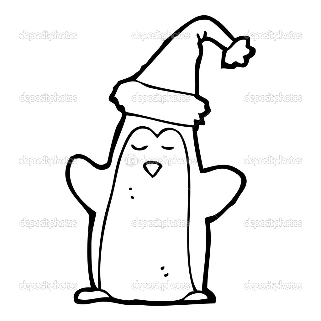 penguin in christmas hat cartoon | 图库矢量图片 08 lineartest