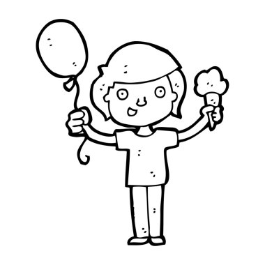 balon ve dondurmayla karikatür ile çocuk