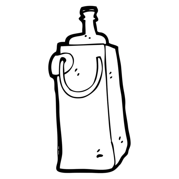 Botella de vino en bolsa de dibujos animados — Vector de stock