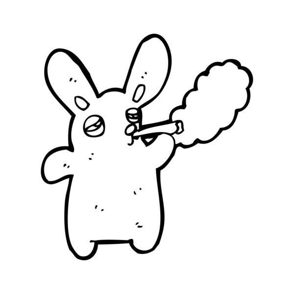Conejo fumar dibujos animados — Vector de stock
