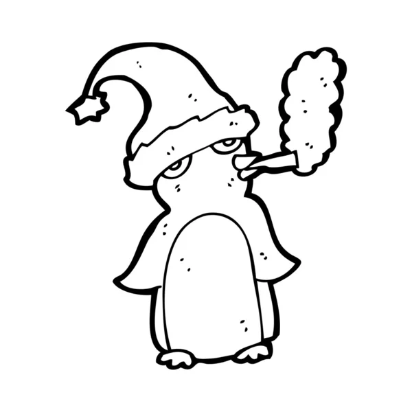 Pingüino fumar marihuana dibujos animados — Archivo Imágenes Vectoriales