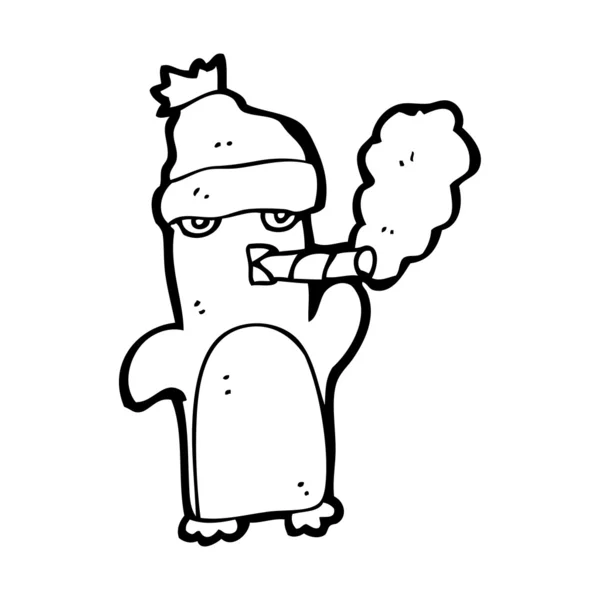 Pingüino fumar cigarro de dibujos animados — Vector de stock