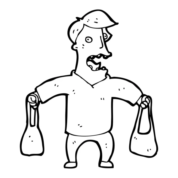 Muž s nákupní tašky kreslený — Stockový vektor