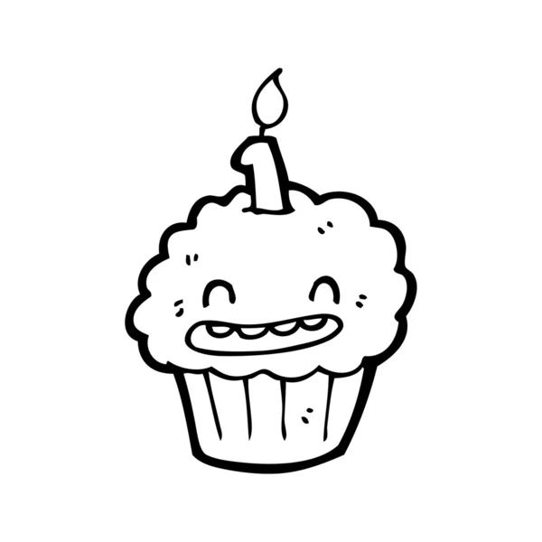 Nerveux anniversaire cupcake dessin animé — Image vectorielle