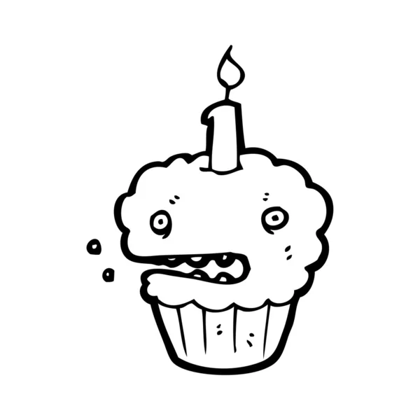 Nerveux anniversaire cupcake dessin animé — Image vectorielle