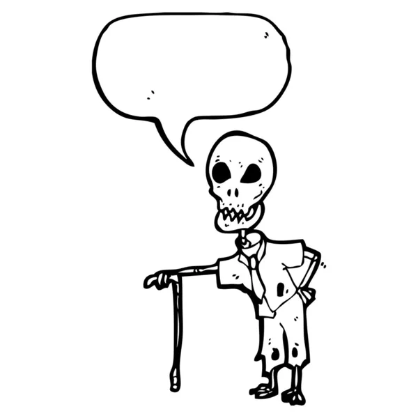 Vieux squelette de dessin animé avec bâton de marche — Image vectorielle