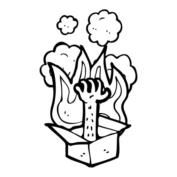 Brennende Schachtel mit Hand — Stockvektor