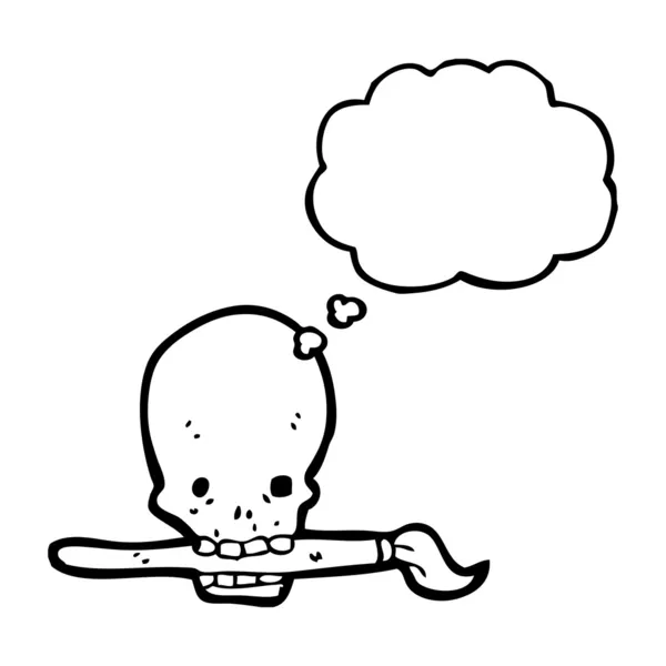 Skull holding brush in mouth — Stock Vector