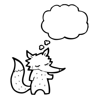 sevimli küçük kurt ile düşünce balonu