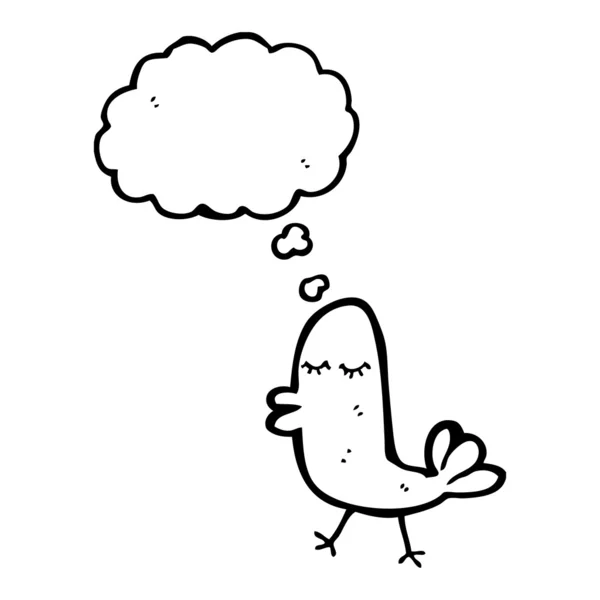 Divertido pajarito con burbuja de pensamiento — Vector de stock