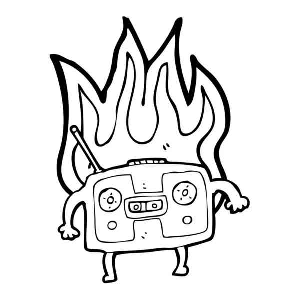 Retro leitor de cassetes de rádio em chamas — Vetor de Stock