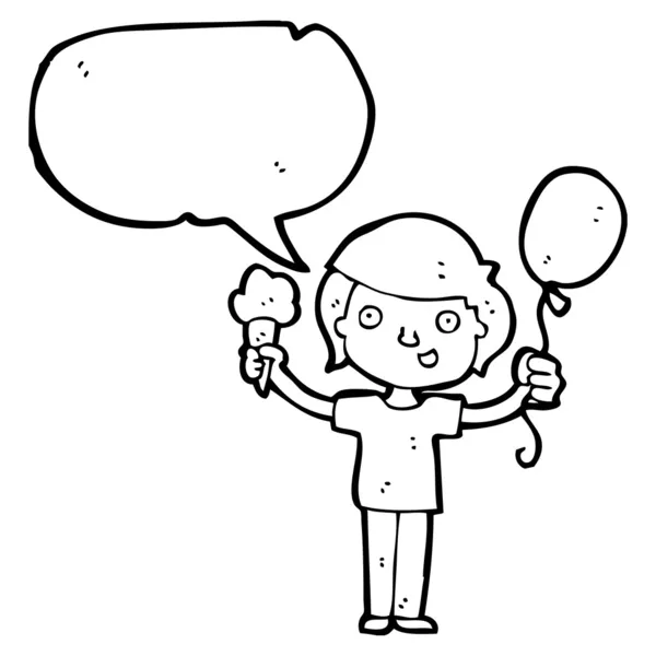 Niño con helado y globo — Vector de stock