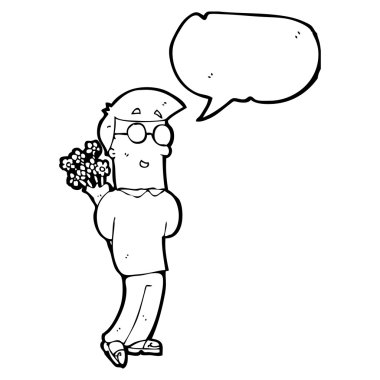 Romantik adam çiçek arkasına saklanarak