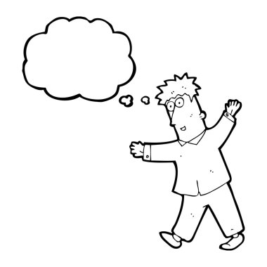 düşünce balonu ile heyecanlı adam