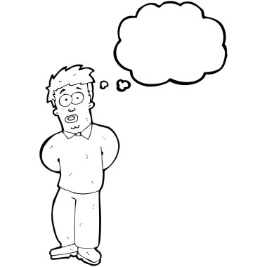 utangaç erkek ile düşünce balonu