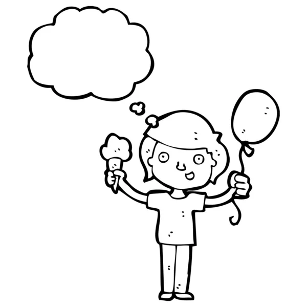 Boy dengan es krim dan balon - Stok Vektor