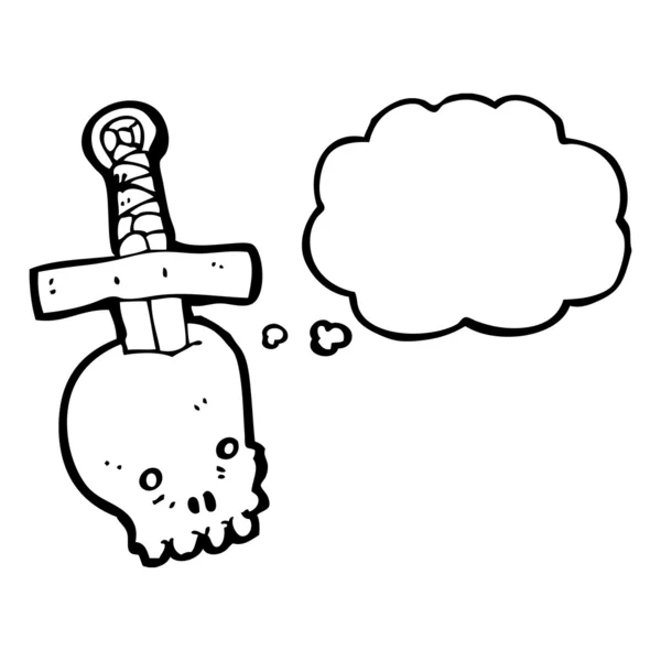 Crânio com tatuagem de espada — Vetor de Stock