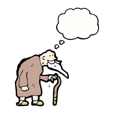 yaşlı adam baston ve konuşma balonu