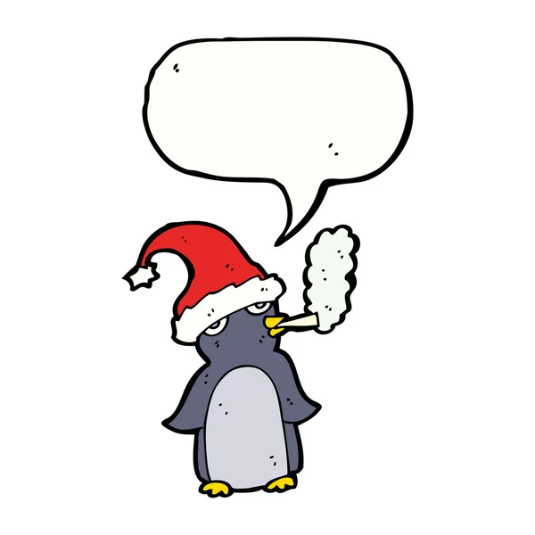 Smoking christmas penguin — Stock Vector