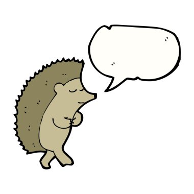 shy hedgehog with speech bubble cartoon