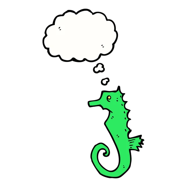 Seepferdchen-Karikatur mit Gedankenblase — Stockvektor