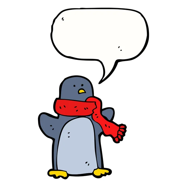 Hablando pingüino usando una bufanda — Vector de stock