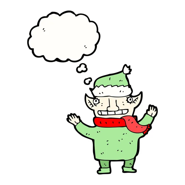 Pensando Elfo de Navidad — Vector de stock