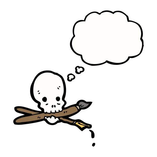 Skull holding paint brush — Stock Vector