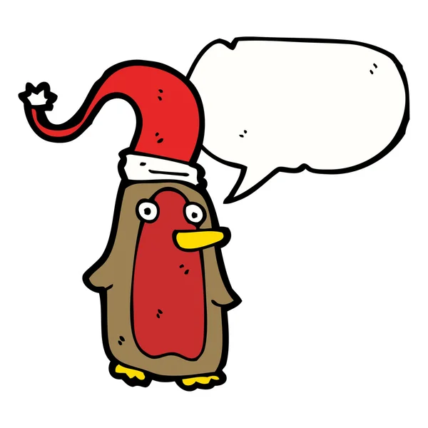 Christmas robin in santa hat — Stock Vector