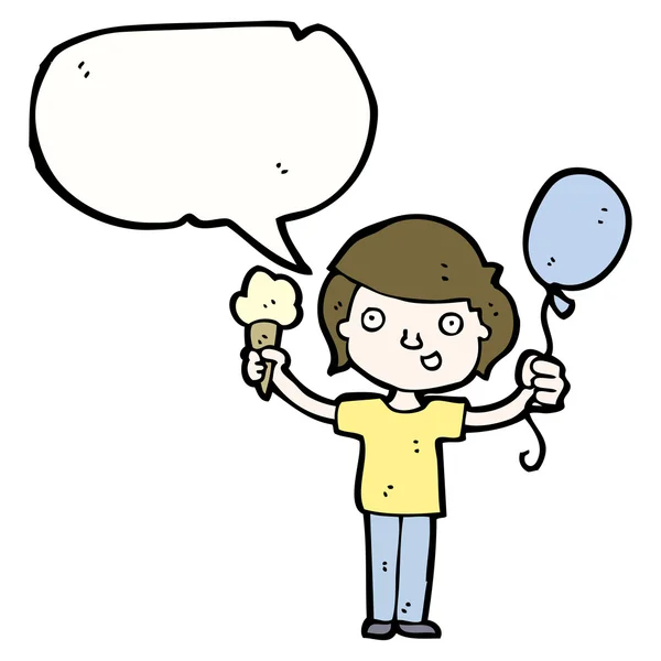 Boy with ice cream and balloon — Stock Vector