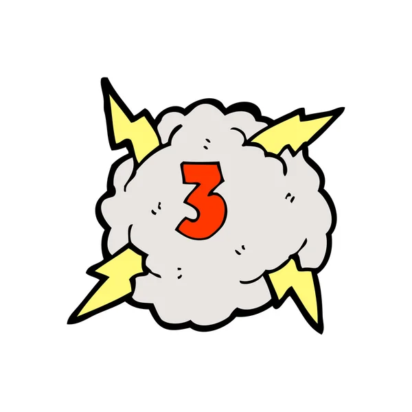 Lightning cloud with number three — Stock Vector