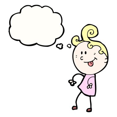 çizgi film sarışın kızla düşünce balonu doodle