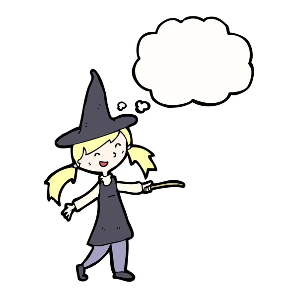 Cartoon little witch casting spell — Stock Vector