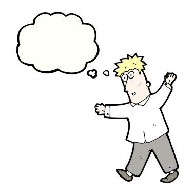 düşünce balonu ile tişörtlü adam