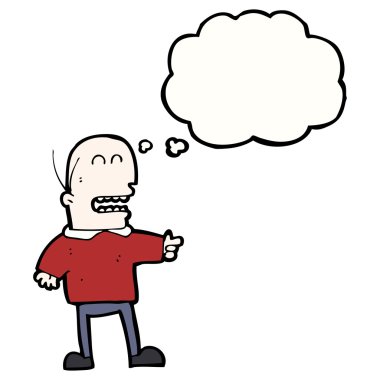 kel adam gülüyor ve işaret