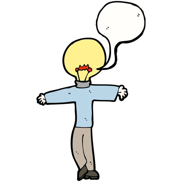 Dessin humoristique homme heureux avec ampoule — Image vectorielle
