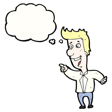 sarışın adam gülüyor ve işaret