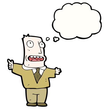 düşünce balonu olan orta yaşlı adam