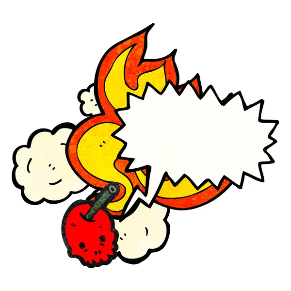Crânio de bomba de cereja flamejante com bolha de fala — Vetor de Stock