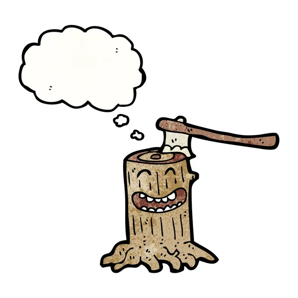 Tree stump with axe in head — Stock Vector