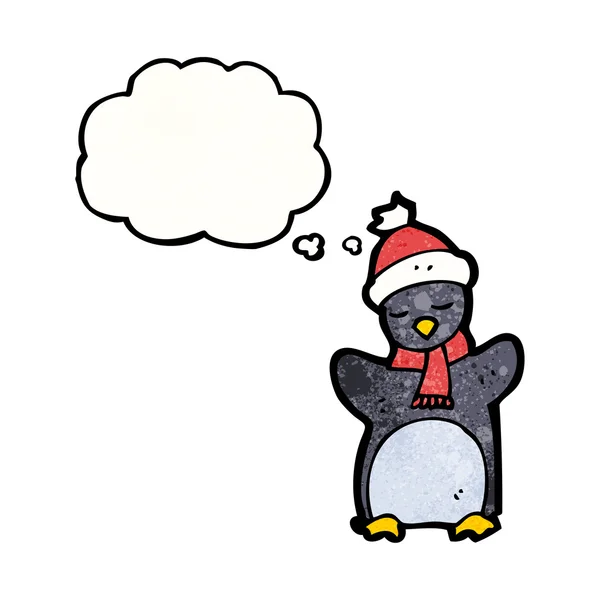 Funny penguin with thought bubble — Stock Vector