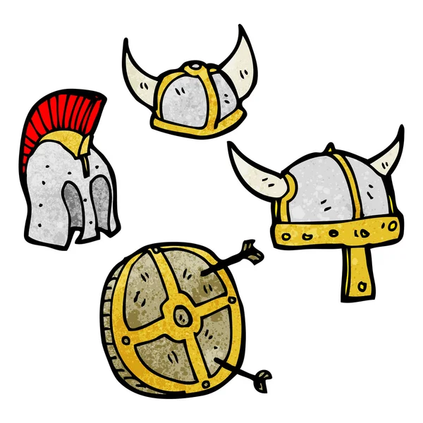 Коллекция шлемов и щитов — стоковый вектор