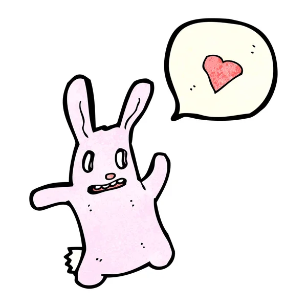 Lapin rose effrayant avec coeur d'amour — Image vectorielle