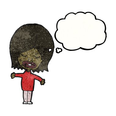 Düşünce baloncuklu kadın