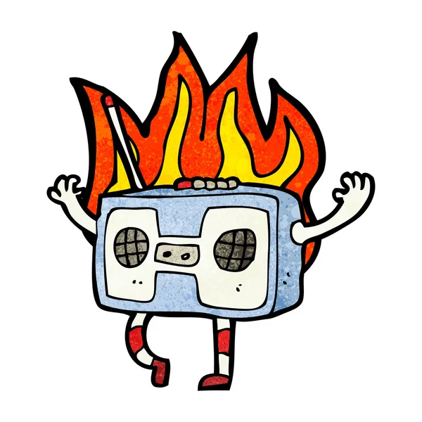 Hořící rádio kazetový přehrávač — Stockový vektor