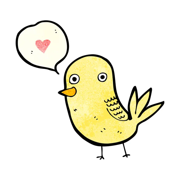 Lindo pájaro con corazón de amor y burbuja del habla — Archivo Imágenes Vectoriales