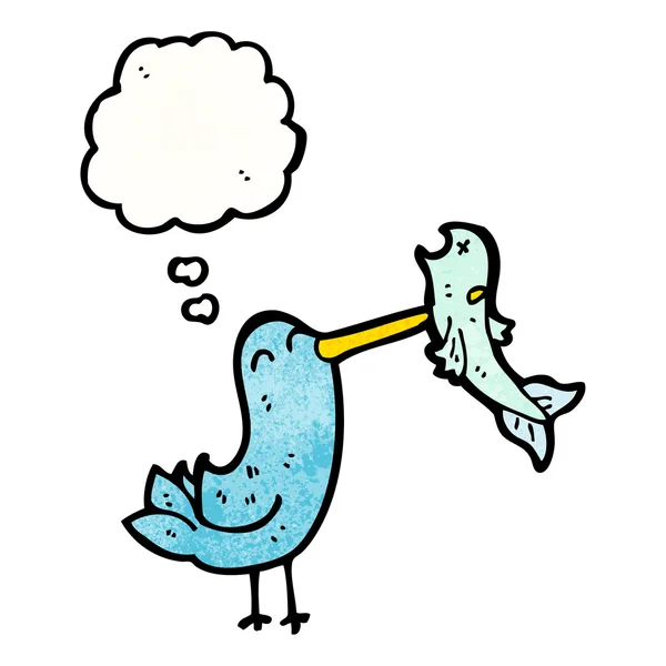 Cartoon vogel vangen van vis — Stockvector