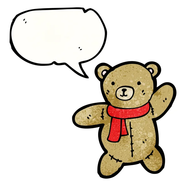 Urso de pelúcia falando desenhos animados com cachecol —  Vetores de Stock