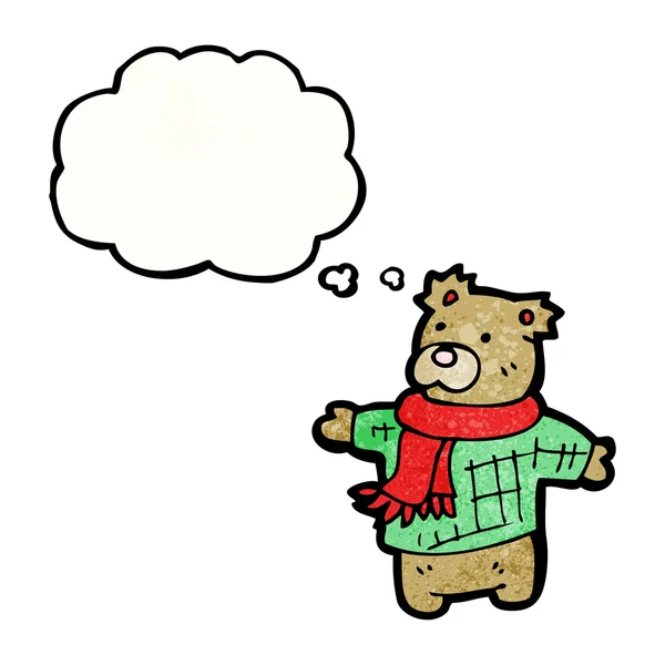 Urso de pelúcia desenhos animados em cachecol e jumper —  Vetores de Stock