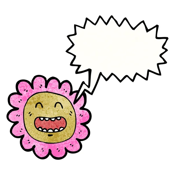 Cartoon retro flower character with speech bubble — Stock Vector